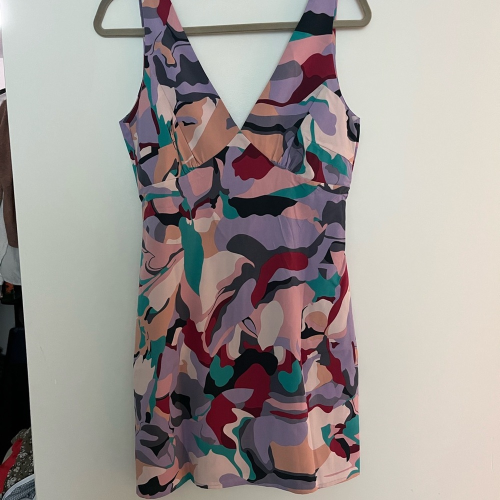 Pink and Black Fitted Graphic Mini Dress